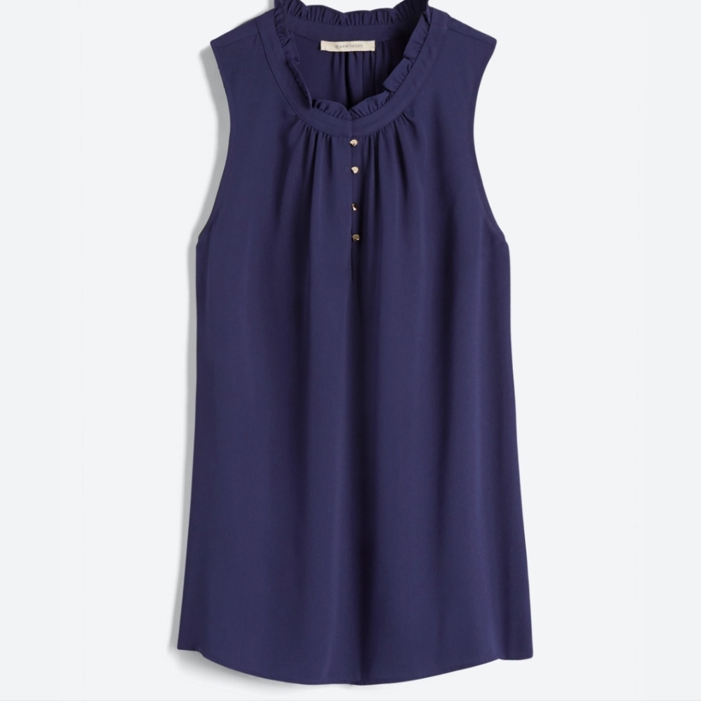 Navy Ruffle Neck Blouse